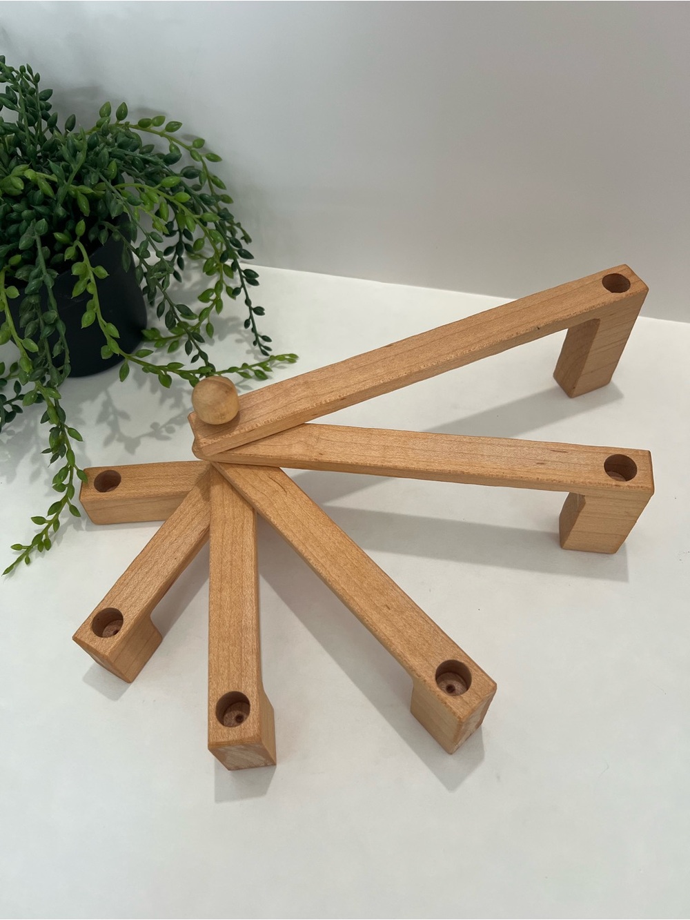 Vintage Scandinavian articulating folding  Candle Holder - Natural carved wood